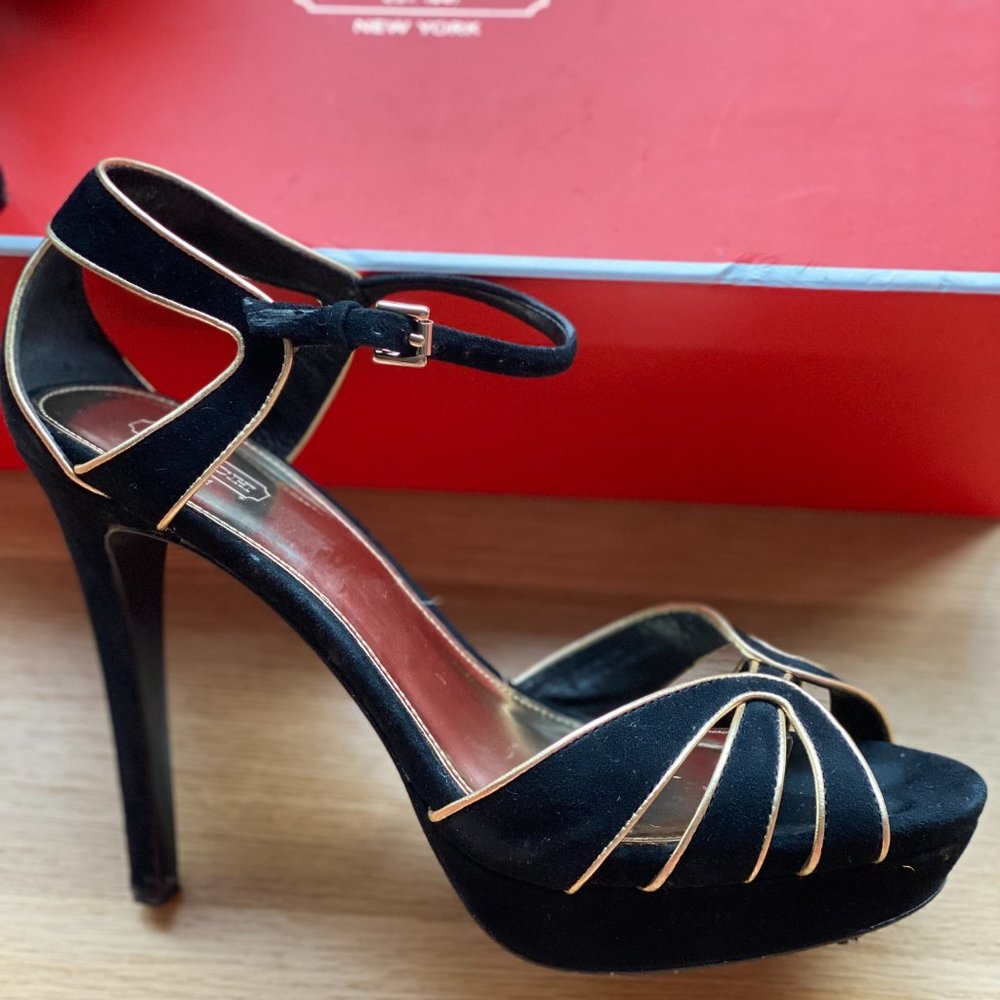 SOLD Coach Suede Black and Gold Heels Size 10M <3